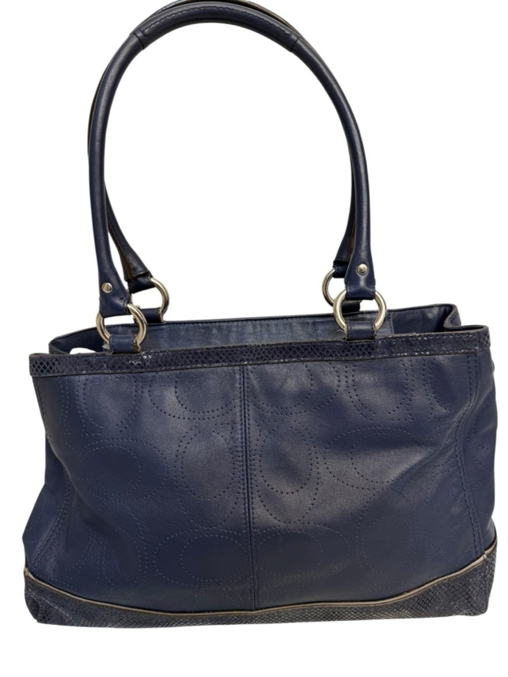 Coach Navy Leather Tote with Heart Charm Accent - Picture 6 of 13